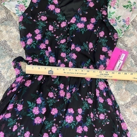 Betsey Johnson Floral Belted A-Line Dress Blue Pink Size 4 NWT V-Neck Party - Picture 9 of 14